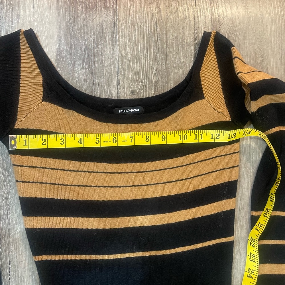 Stripped sweater dress,black,tan brown,long sleeve, Large - Picture 5 of 6
